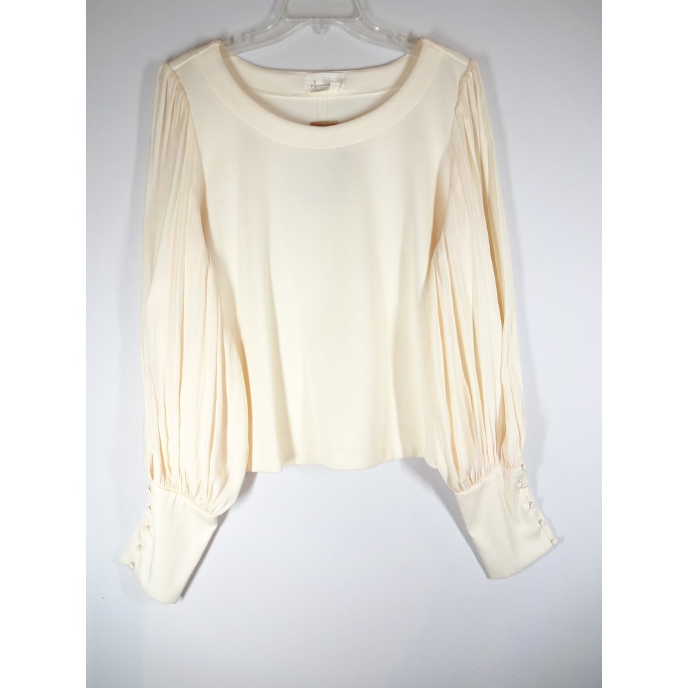 Anthropologie Blouse Womens XL Cream Silk Sleeve Pleated Knit Romantic 3583